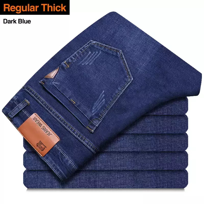 Jeans estilo clássico irmão Wang masculino, casual, stretch, fino, calça jeans, azul claro, calça preta, marca masculina