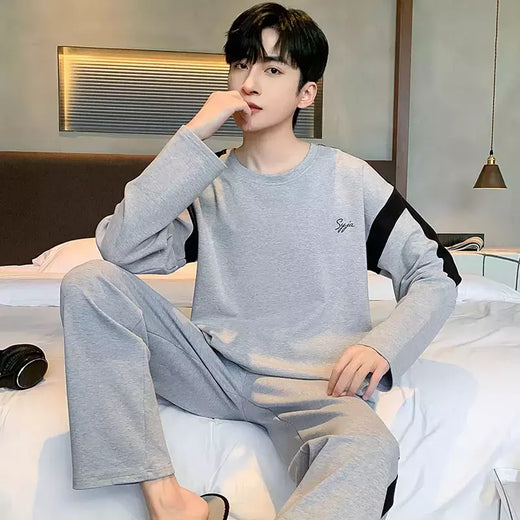 Pijama masculino com gola em o listrado, pijamas de algodão penteado, lounges plus size, outono e inverno, maduro na moda, novo, L a 6XL, 2020