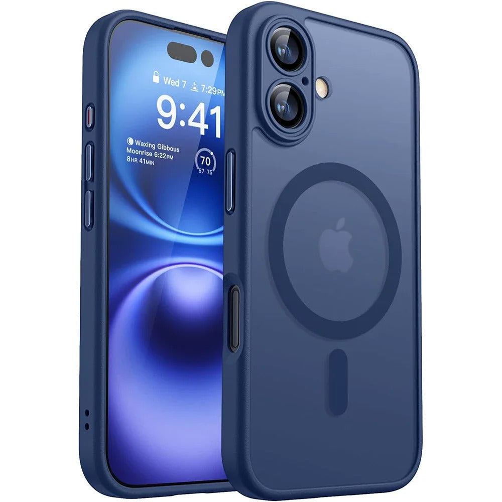 Magnético de luxo fosco translúcido armadura à prova de choque caso para iphone 16 15 14 13 12 11 pro max plus magsafe carga sem fio capa