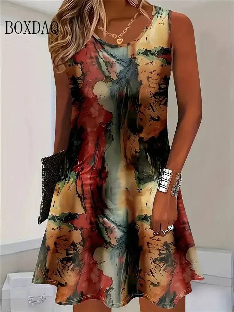 2025 mulheres verão sem mangas vestido boêmio moda imitar cowboy colete flores impressão vestido casual tanque vestidos de praia para mulher