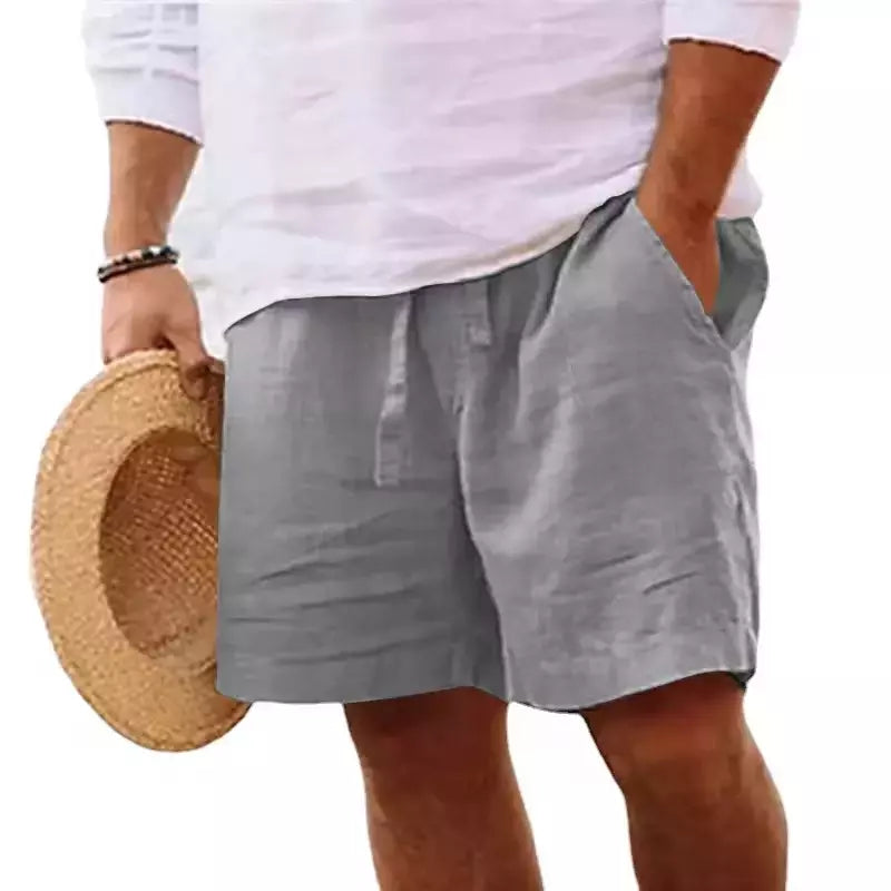 Novo algodão dos homens cor sólida curto leve calças de ginásio linho praia shorts masculino jogging esporte grande curto homme
