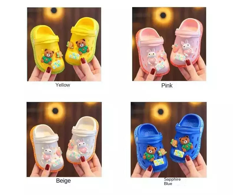 Chinelos bonitos dos desenhos animados das crianças com solas macias, Baby Bags Sapatos perfurados, Home and Baby Sandals