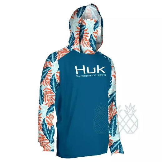 Huk camisas com capuz de pesca com polaina de pescoço manga longa masculina desempenho roupas de pesca proteção solar upf 50 + camisa de pesca