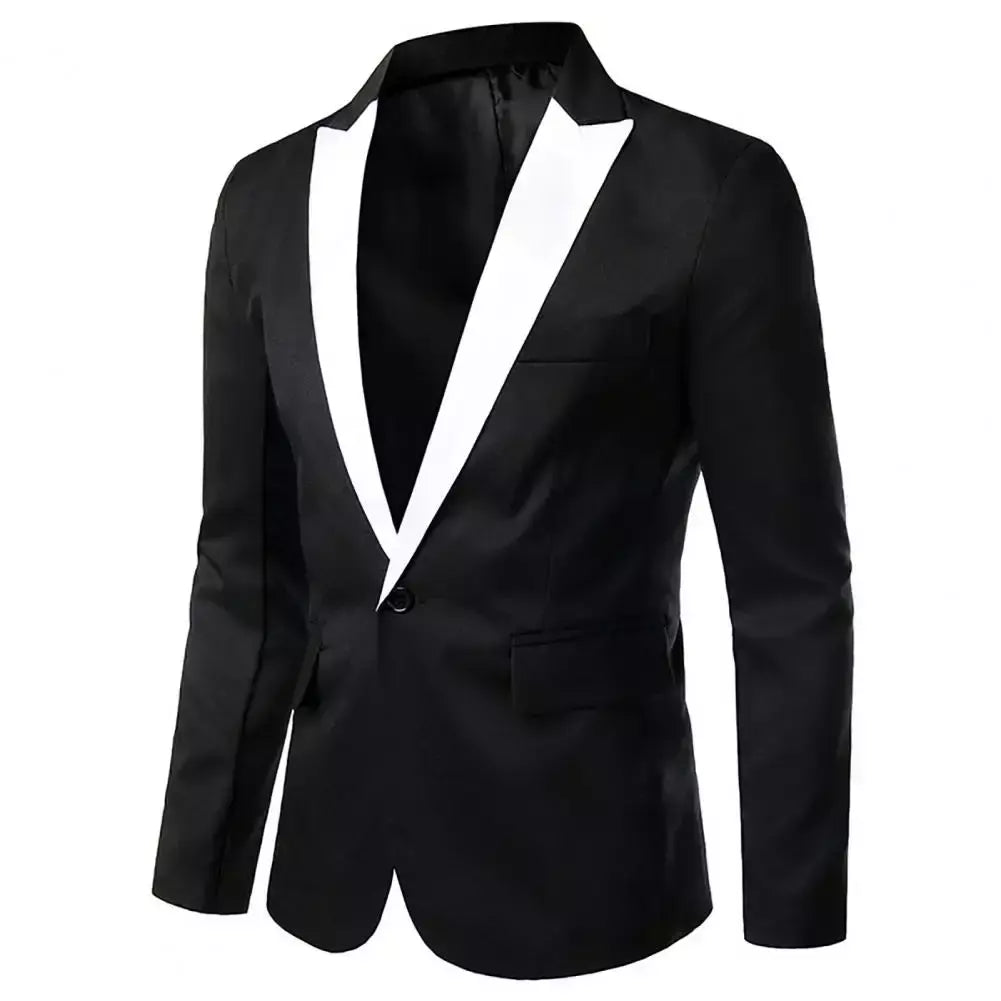 Blazer de manga comprida masculino, jaqueta formal, botão único, cor de contraste, casacos masculinos