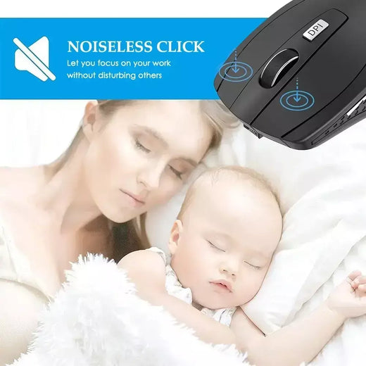Mouse silencioso sem fio 2.4G, mouse óptico portátil de escritório alimentado por bateria com níveis de DPI ajustáveis, adequado para laptops.