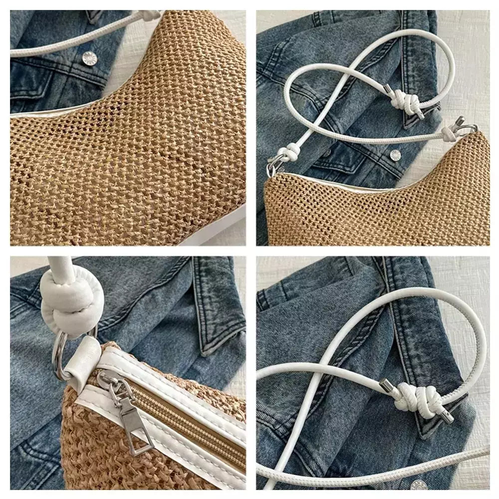 Saco de palha tecido Rattan para senhoras, sacola de grande capacidade, bolsa trançada artesanal, bolsa de ombro, moda
