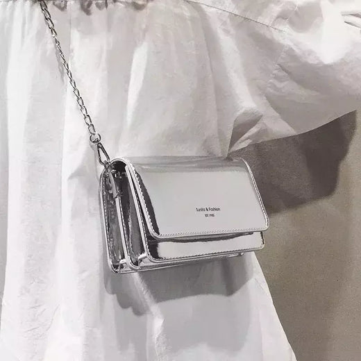 Bolsa de ombro quadrada para mulheres, bolsa crossbody de corrente, bolsa Y2K feminina, compras diárias, prata, nova moda, 2023