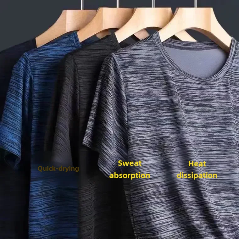 Camiseta esportiva leve masculina, manga curta, camisa de seda gelada, absorvente de suor, secagem rápida, corrida fitness, verão