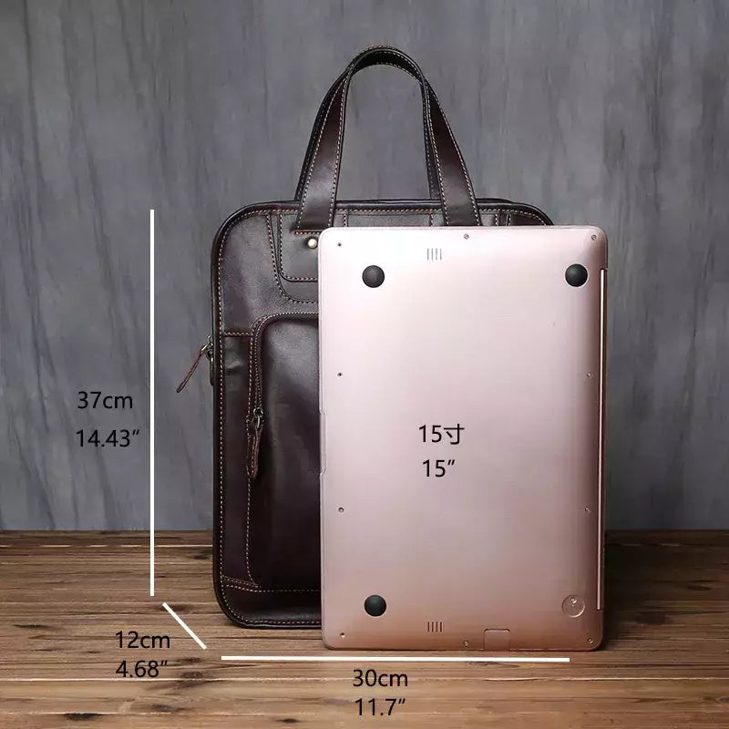 Maleta de couro retrô para homens, couro natural, bolsa vertical, bolsa de ombro casual, mochila masculina, adequada para laptop de 15 ", NZPJ