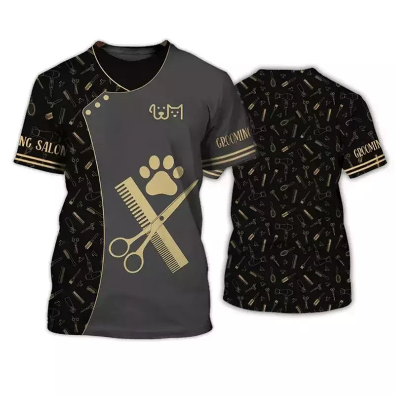 Dog Groomer's T-shirts para homens e mulheres, Pet Grooming Uniformes, Tops roupas, canino, veterinário, cabeleireiros, trabalho canino, 2024
