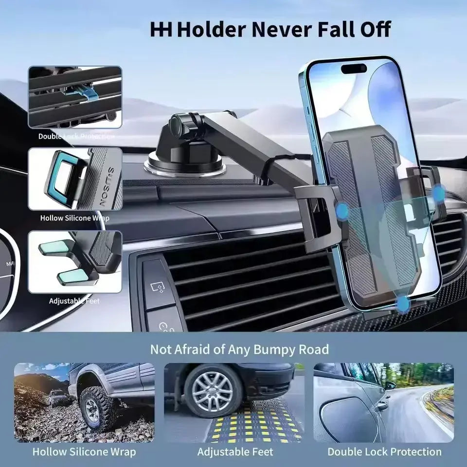 Suporte de telefone para carro 3 em 1, suporte de sucção poderosa para painel de carro, ventilação de ar, para-brisa para todos os telefones iPhone Android