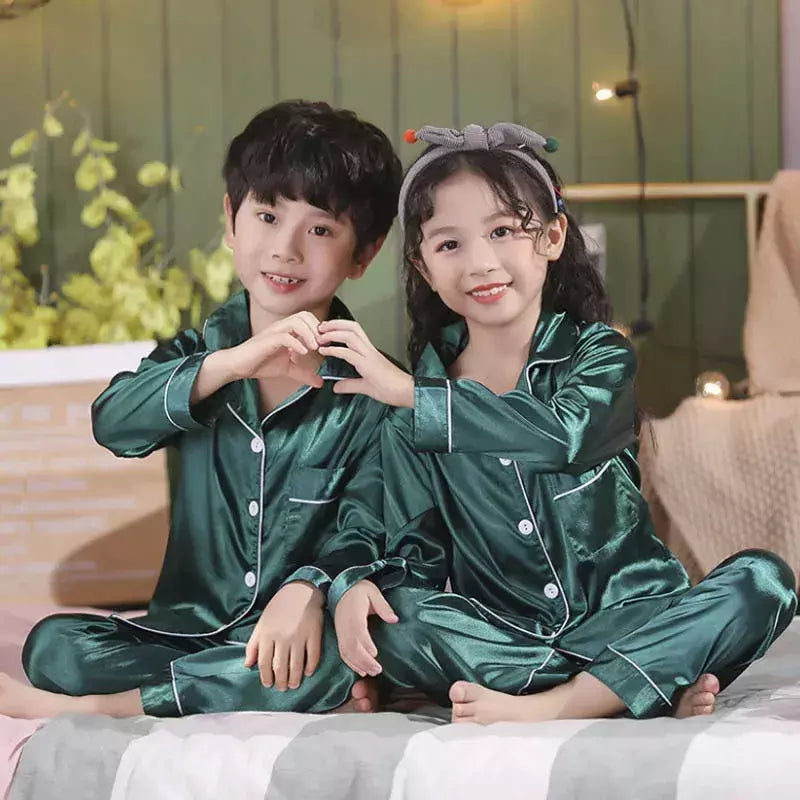 Conjunto de pijamas de botão infantil, pijamas de seda para meninas, pijamas infantis de Natal, criança, pijamas cetim bebê, espreguiçadeira