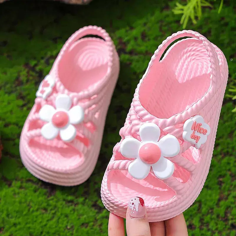 Sandálias para meninas verão nova moda princesa sapatos eva antiderrapante fundo macio flor indoor e outdoor sandálias infantis