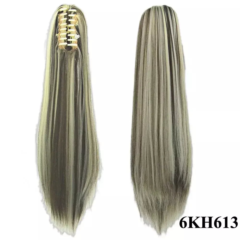 Longo reto sintético rosa ombre extensão do cabelo peruca garra rabo de cavalo pônei fada cauda falso peças de cabelo clipe na peruca