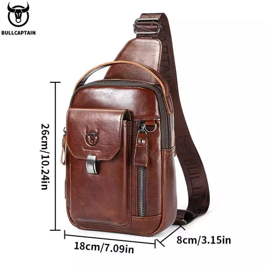 BULLCAPTAIN-Bolsa de Peito de Couro Genuíno Masculina, Bolsa Multifuncional Crossbody, Anti-Roubo, Bolsa Retro para Telefone Móvel, Casual, 7,9";;VERDADEIRO;;"Coffee