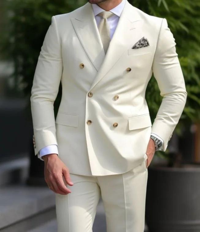 Ternos marrons slim fit de 2 peças para homens, trespassado duplo, lapela Peaked, blazer formal, jaqueta e calça, sob medida, alta qualidade