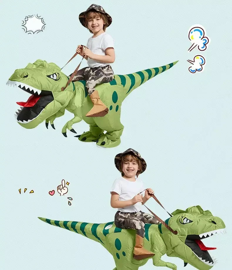 Traje de dinossauro inflável para adultos e crianças, Velociraptor, Festa de Carnaval de Halloween, Desenhos Animados Divertidos, Role Playing