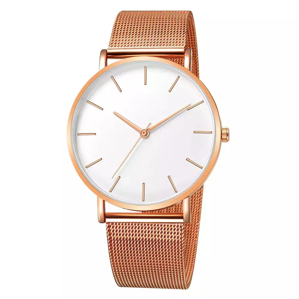 Relógio de pulso de malha de aço inoxidável feminino, feminino Fashion, Casual, Simples, Quartzo, Hora de Metal, Feminino, Preto