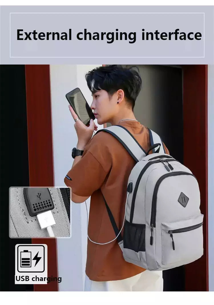 Mochila de carregamento USB impermeável para homens, sacos traseiros do escritório do negócio, mochila para laptop casual, mochilas escolares masculinas, 15,6";;VERDADEIRO;;"CINZA