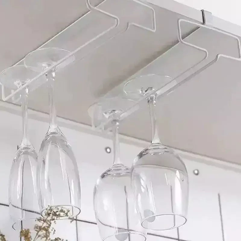 Suporte de vidro de vinho de metal sem perfuração - Rack de taças para armazenamento sob o armário Organização de cozinha Suprimentos de armazenamento de cozinha/bar