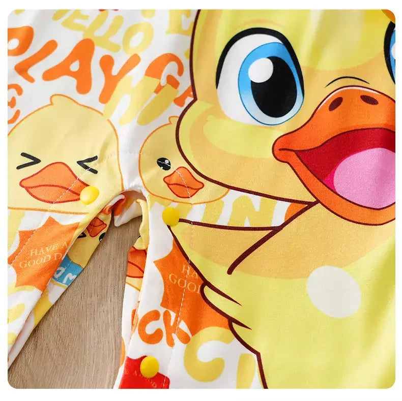 Bebê meninos meninas dos desenhos animados pato amarelo outono manga longa macacão infantil da criança recém-nascido 0-18 meses quente macio aconchegante