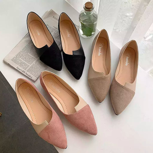 Apontou Toe bailarina ballet sapatos baixos para mulheres, deslizamento em mocassins, moda casual, Splice Mule Flats