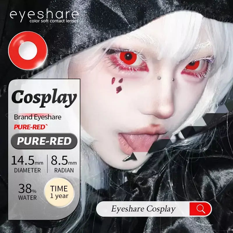 Eyeshare 1 par cosplay lentes de contato coloridas brancas lentes de contato vermelhas anime lentes de olho preto halloween beleza maquiagem lentes
