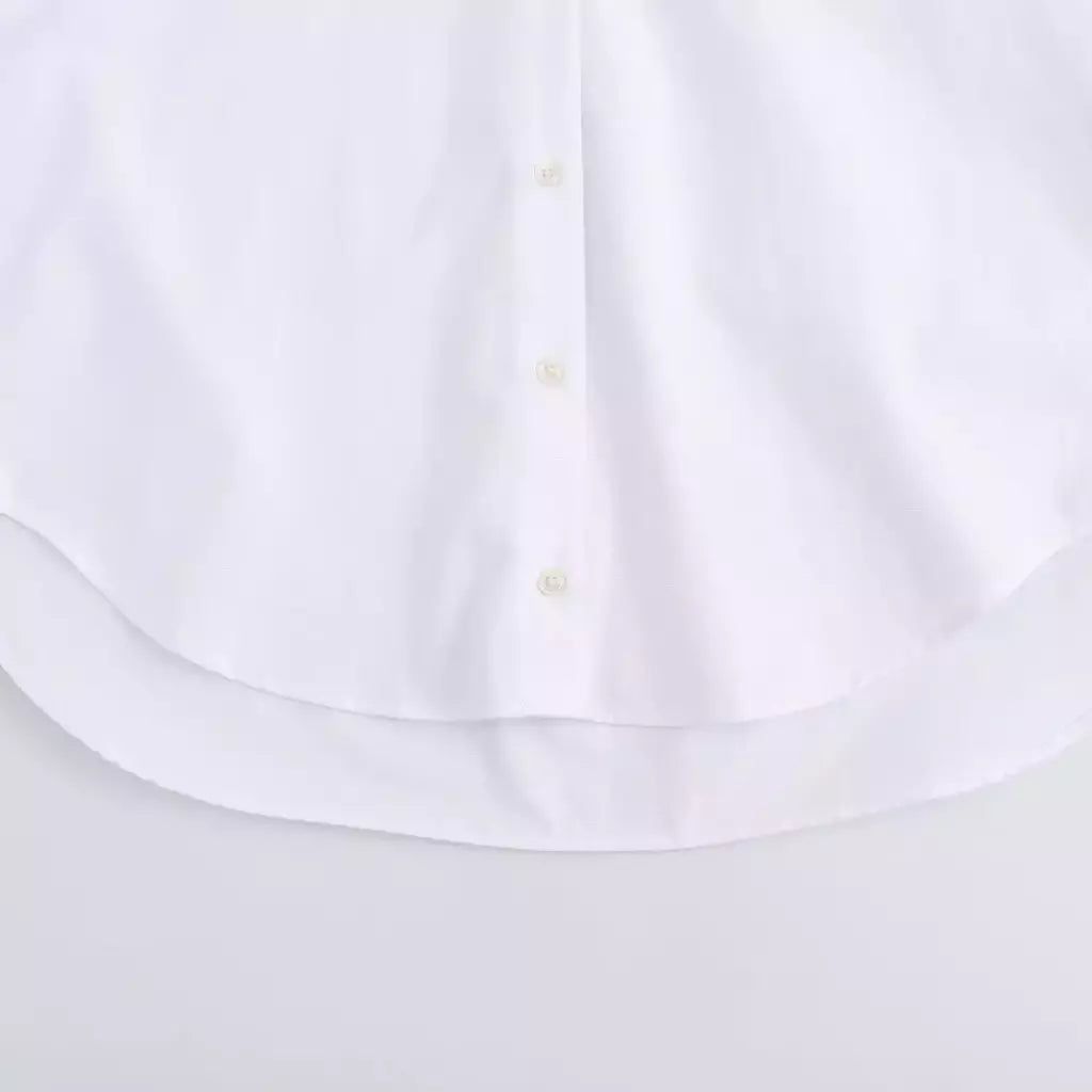 TRAF-Blusa Feminina de Algodão Lapela de Peito Único, Camisa Feminina, Tops de Manga Comprida Oxford, Chique Street Clothing, Moda Primavera