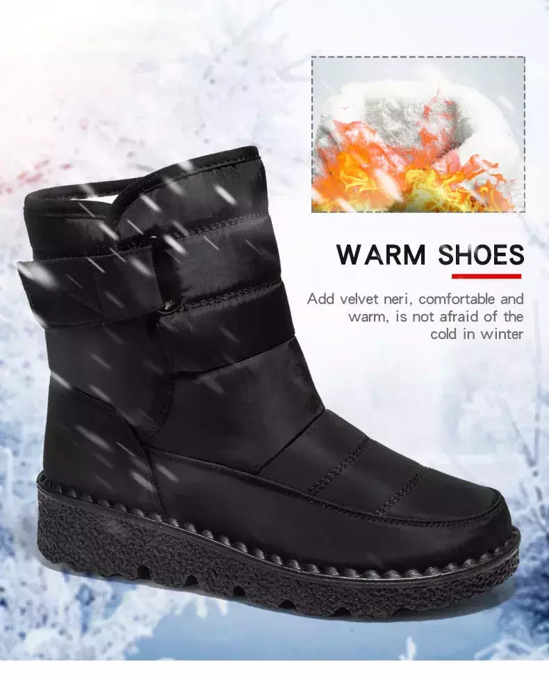 Botas de neve impermeáveis antiderrapantes para mulheres, sapatos de plataforma, tornozelo quente, sapatos acolchoados de algodão, inverno