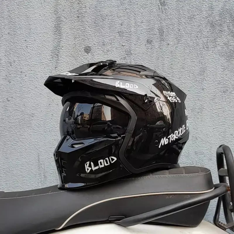 Orz capacete da motocicleta vintage casque moto preto guerreiro combinação capacete completo meio capacete de cruzeiro cascos motorcross