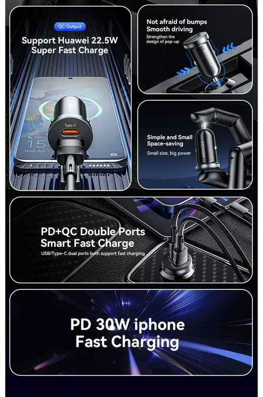 Essager 30w usb c carregador de carro tipo c carregador rápido pd qc 3.0 scp 5a carregamento rápido carga do telefone do carro para iphone xiaomi samsung