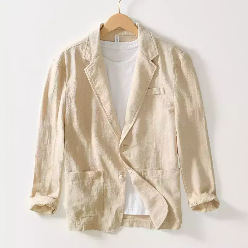 Blazer casual masculino, terno de linho de algodão branco sólido, casaco fino e respirável, casaco de negócios masculino, primavera, verão, 2022