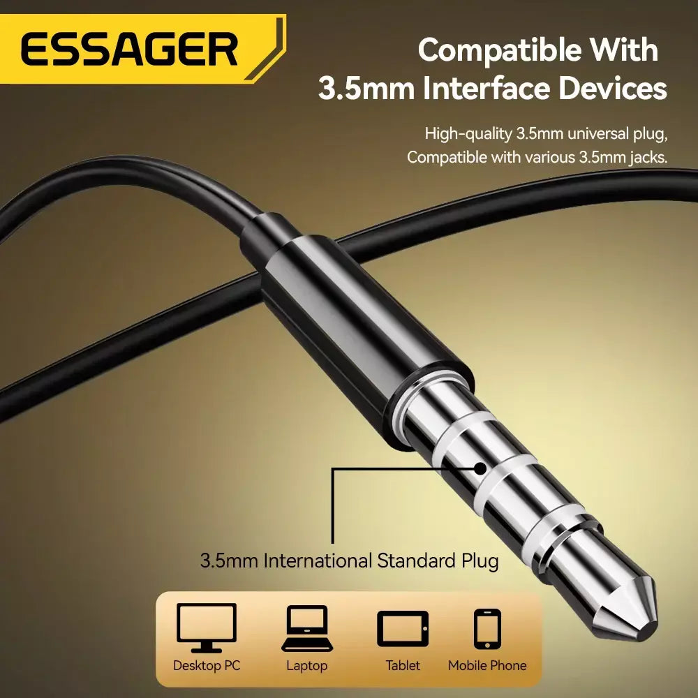 Essager 3.5mm fones de ouvido com fio no ouvido fones de ouvido com fio com microfone estéreo esportes controle em linha para telefones