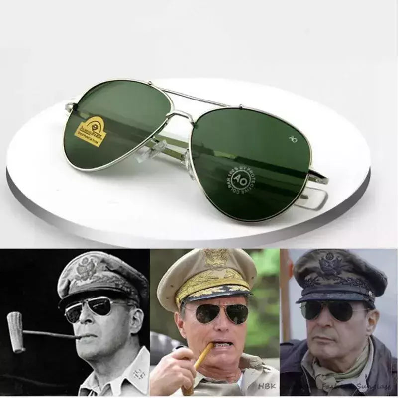 AO-Óculos de sol de aviação para homens e mulheres, exército americano, militar, óptico, óculos de direção oval retrô, óculos masculinos, 2022