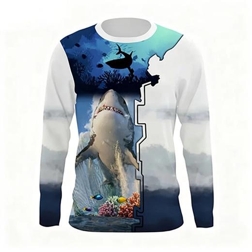 Terno de pesca com estampa completa 3d masculino, camiseta solta de manga comprida respirável de secagem rápida, ciclismo ao ar livre, fitness, esportes, tops casuais