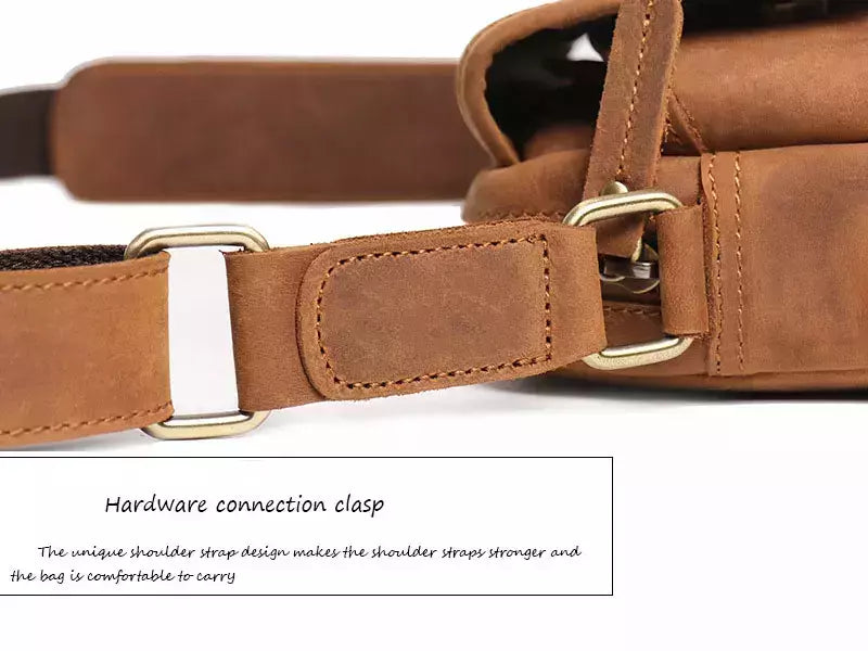 Bolsa de ombro retrô de couro genuíno masculina, grande capacidade, bolsa transversal diagonal, bolsa pequena para iPad, cavalo louco