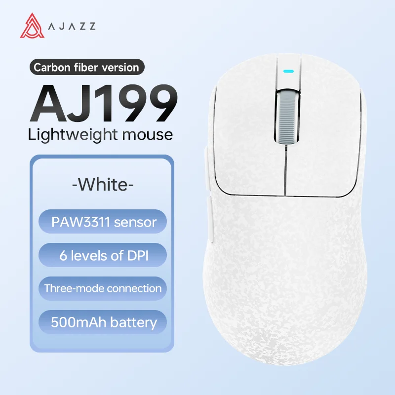 Ajazz aj199 mouse para jogos de três modos 24000dpi/paw3311 sensor/design ultrafino de fibra de carbono/2.4g + bluetooth 5.0 + mouse com fio