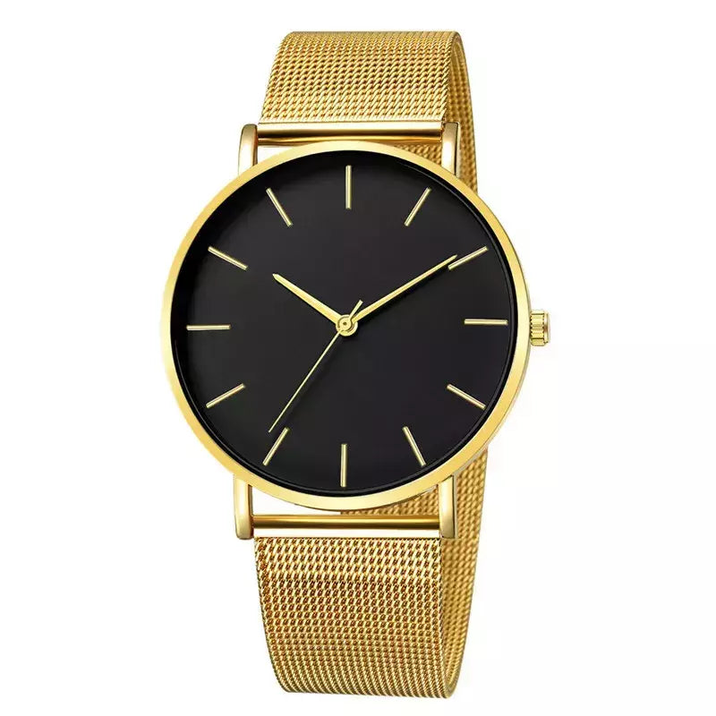 Relógio de pulso de malha de aço inoxidável feminino, feminino Fashion, Casual, Simples, Quartzo, Hora de Metal, Feminino, Preto