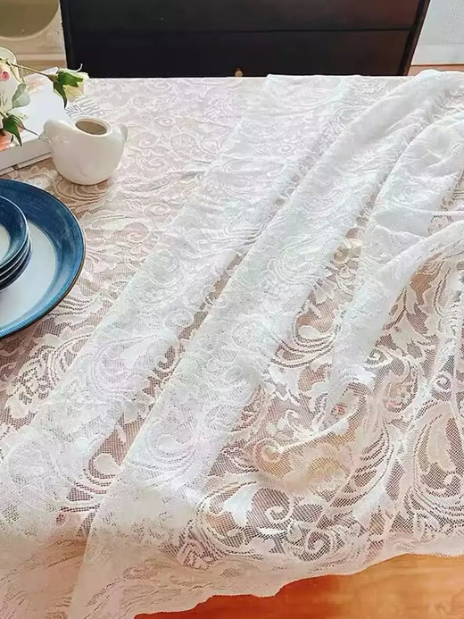 Toalha de renda branca para mesas retangulares, recepção de casamento, festa de aniversário, estilo vintage