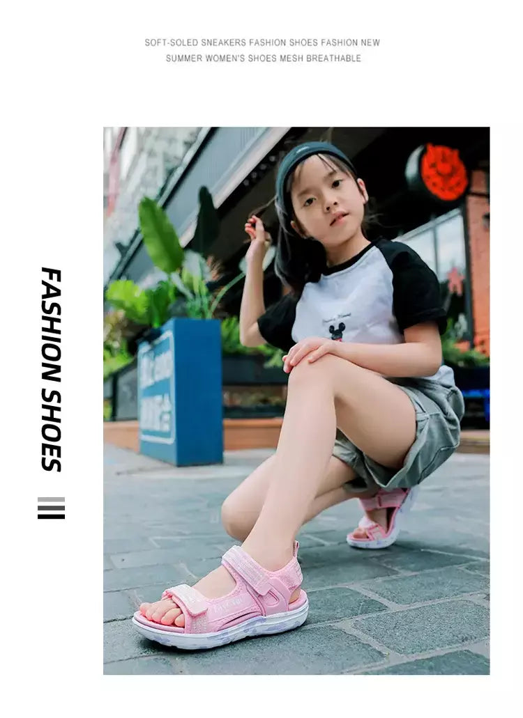 Sandálias de verão para meninas, sandálias esportivas ao ar livre, sapatos de praia casuais, confortáveis, antiderrapantes, moda, tamanho 40