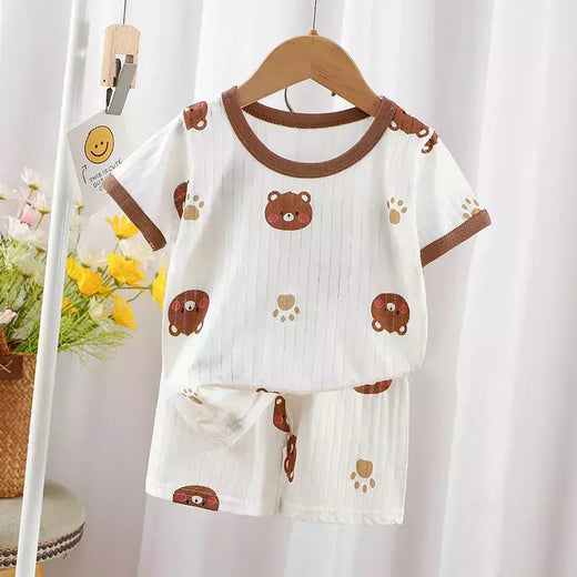 Conjunto de camiseta e shorts de manga curta para bebês meninos e meninas, roupas de urso de desenho animado, pijama de verão, 2 peças