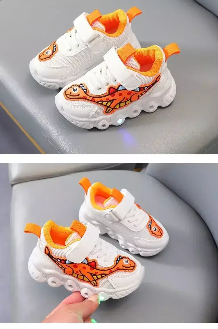 Sapatilhas LED bonitos dos desenhos animados das crianças, sapatos de malha respirável, sapatos iluminados, casual, iluminação, meninos, meninas, bebê