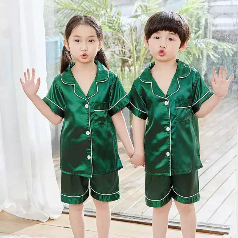 Conjunto de pijamas de botão infantil, pijamas de seda para meninas, pijamas infantis de Natal, criança, pijamas cetim bebê, espreguiçadeira