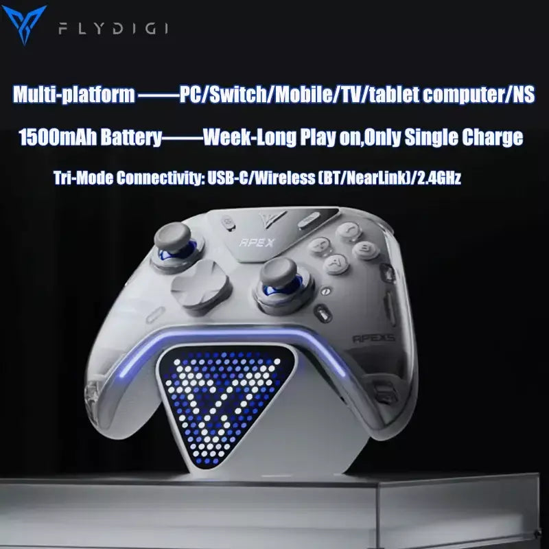 Flydigi apex 5 controlador gamepad sem fio gamepad para pc/switch/telefone/tv/tablet computador, doca de carregamento com tela rgb legal