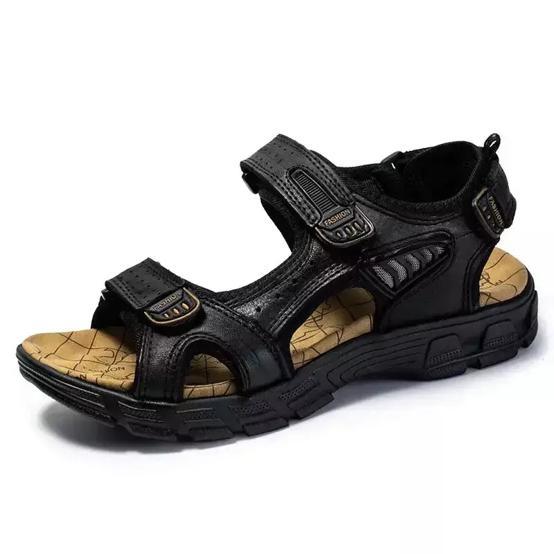 Sandálias masculinas clássicas de couro genuíno, sapatos de verão, casual, ao ar livre, praia, feriados, marca