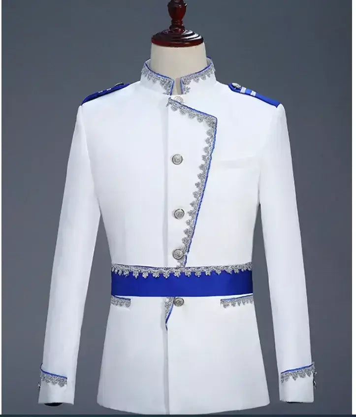 (Jaqueta e calça) masculino tribunal britânico banquete vestido emendado terno 2024 novo masculino festa de casamento prata borda de seda blazer e calças