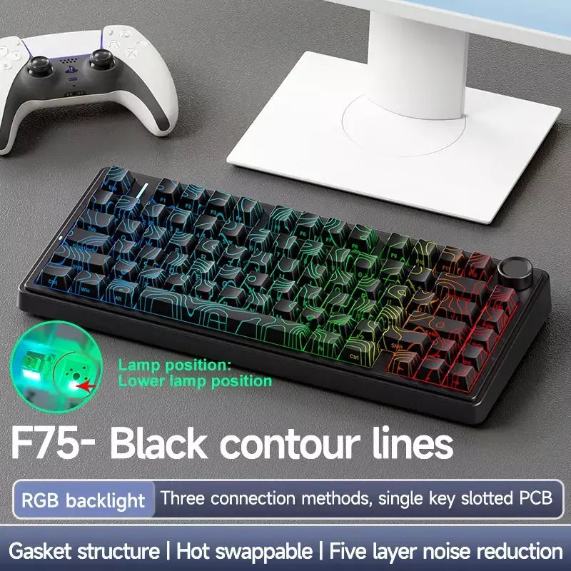 AULA F75 2.4G Teclado mecânico para jogos sem fio/Bluetooth/com fio RGB personalizado 75% layout OEM estrutura de junta de perfil