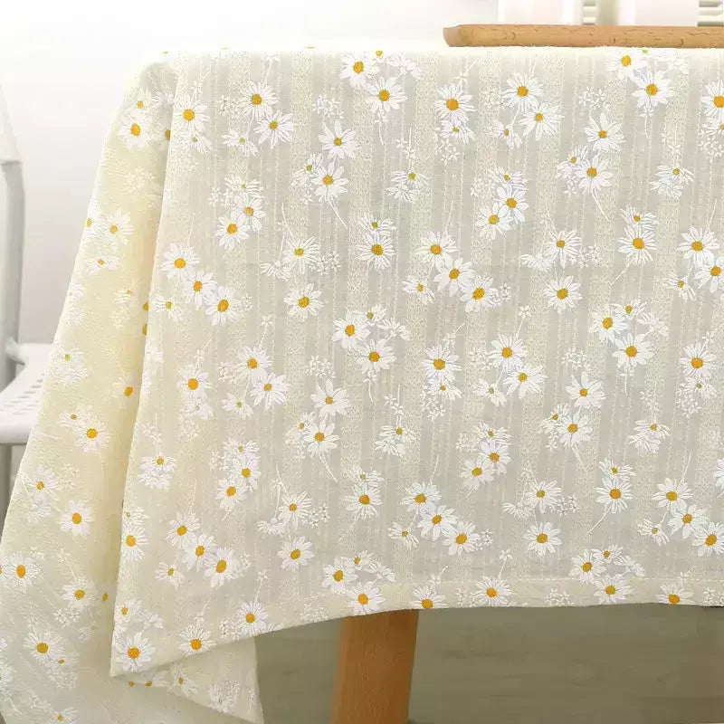 Toalha De Mesa De Mistura De Algodão Impresso Floral, Lavável Farmhouse Table Cover, Bege, Festa De Casamento, Sala De Estar, Decoração Do Chuveiro Do Bebê