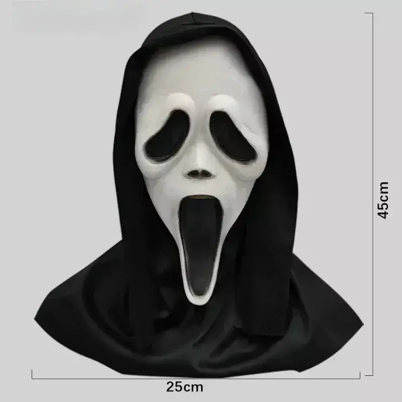 Látex grito ghostface máscara horror cabeça cheia máscara brincadeira cosplay traje filme assustador ghostface adereços decoração de casa fontes de festa