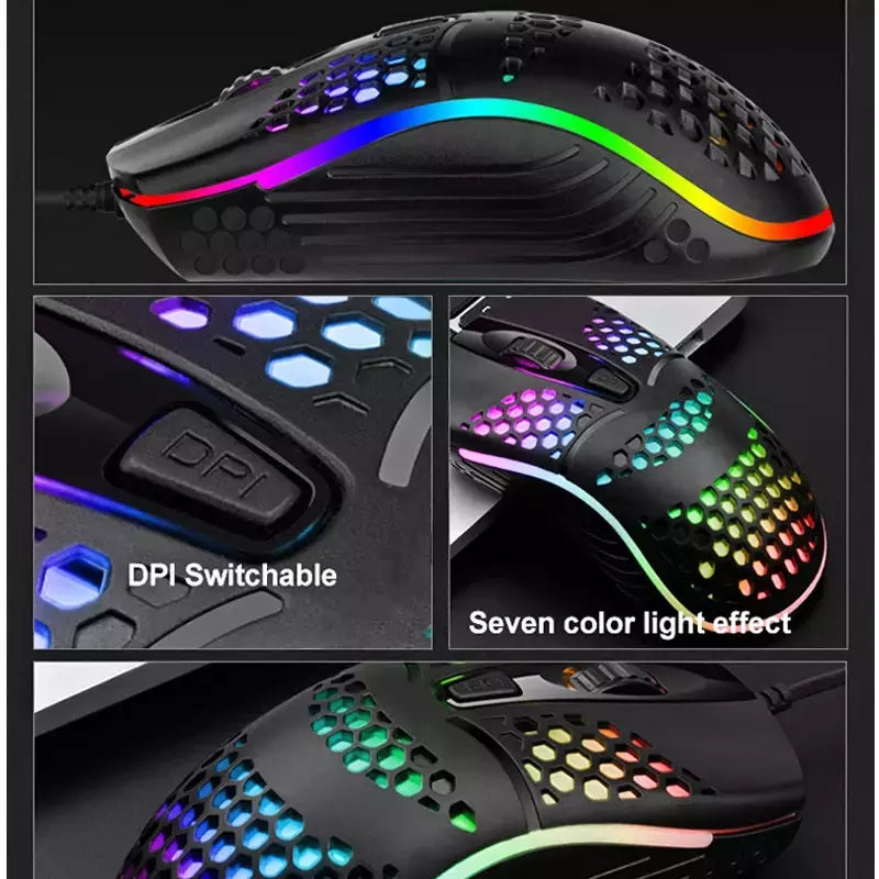 Cabo com fio jogos 7 respiração led luz traseira do mouse óptico usb computador escavado para fora ratos computador portátil desktop 4d pc uso doméstico escritório